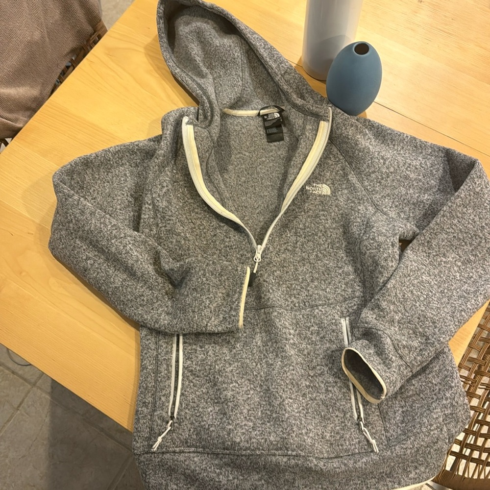 Heather Grey quarter zip fleece with hood